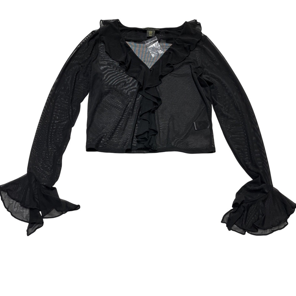 House Of Harlow Top Black Sheer Mesh Ruffle Cropped Size XS Whimsigoth‎ Fairy